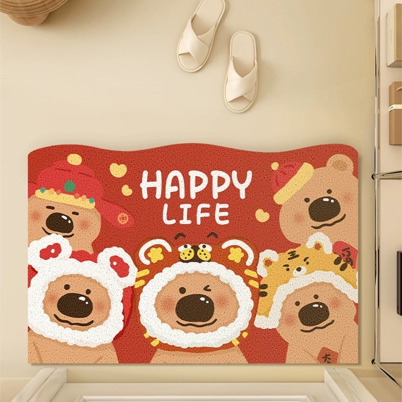 卡通喜庆狗狗丝圈入户门垫新年玄关招财进宝除尘可裁剪大门口地垫