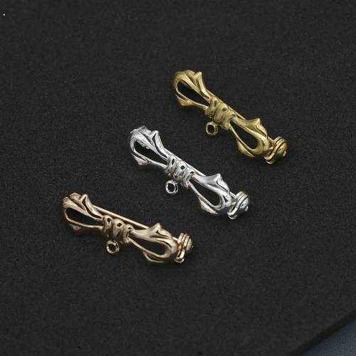 带孔黄铜蝴蝶结胸针diy服饰胸针手作配件扣针安全锁头蝴蝶结别针