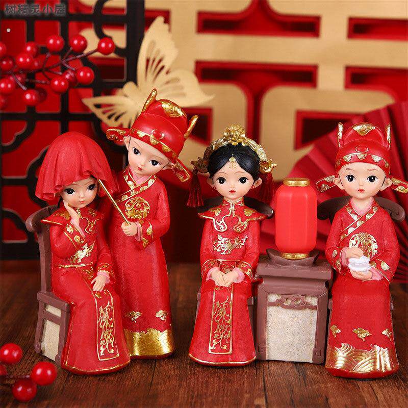 中式新郎娘人偶新婚摆件树脂喜庆婚房电视柜桌面装饰品结婚礼物¥