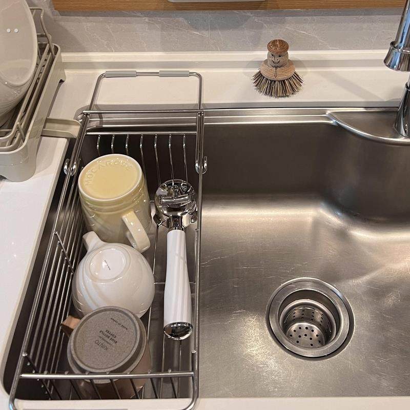 不锈钢水槽置物架厨房伸缩沥水碗筷抹布碗碟多功能收纳架沥水ins