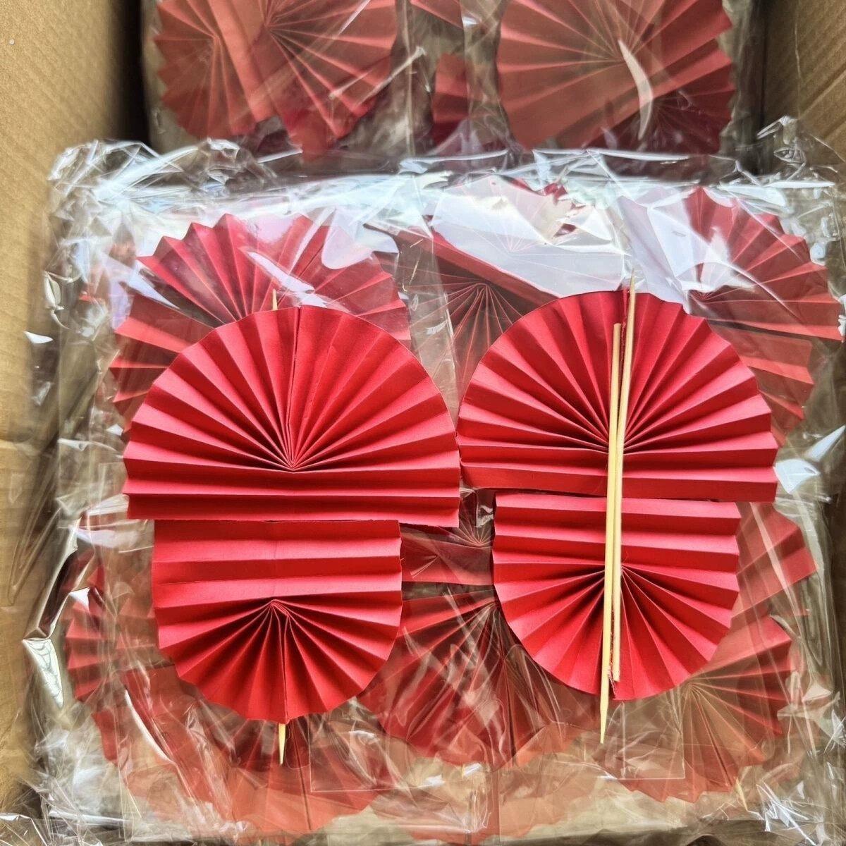 成品红色折扇一大一小红扇子生日派对烘培甜品装扮祝寿蛋糕装饰