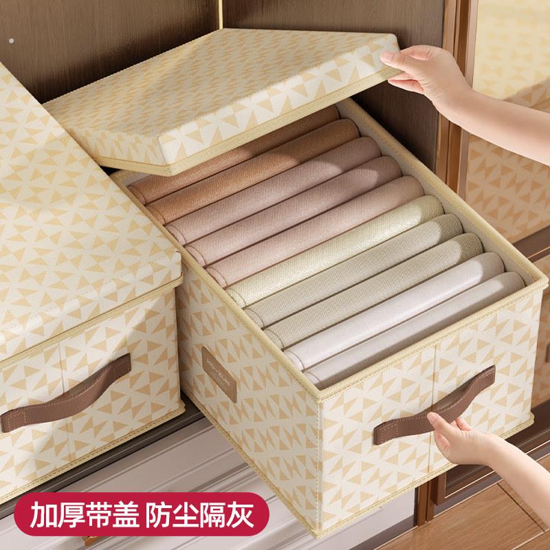 收纳盒带盖子放在衣柜里的衣物整理盒裤子专用收纳盒神器储物可折