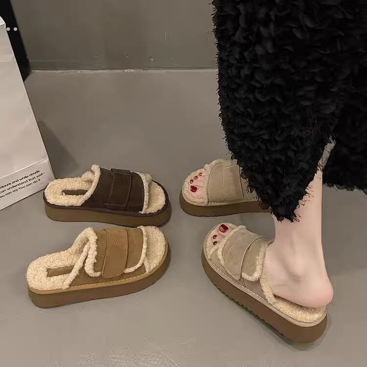 网红爆款覆古毛毛拖鞋女秋冬2025新款松糕厚底一字棉拖毛毛鞋