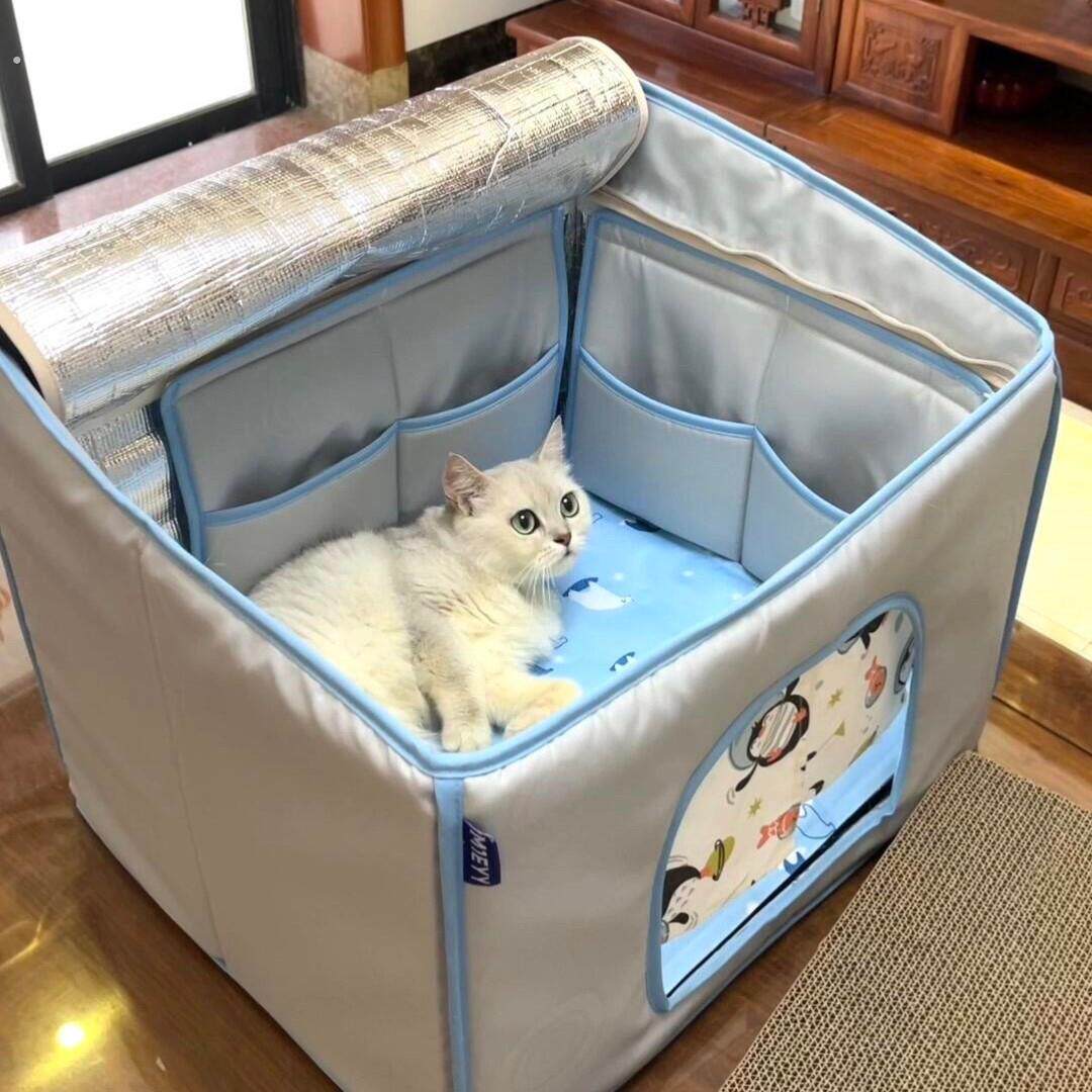 猫窝夏日凉感降温神器空调房半封闭式安全感凉席狗窝凉席宠物用品