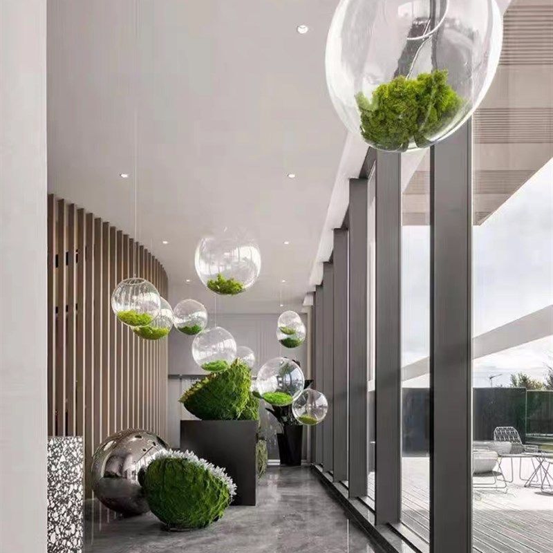 绿植景观球装饰中庭吊挂亚克力球灯装置商场售楼处造景绿植摆件