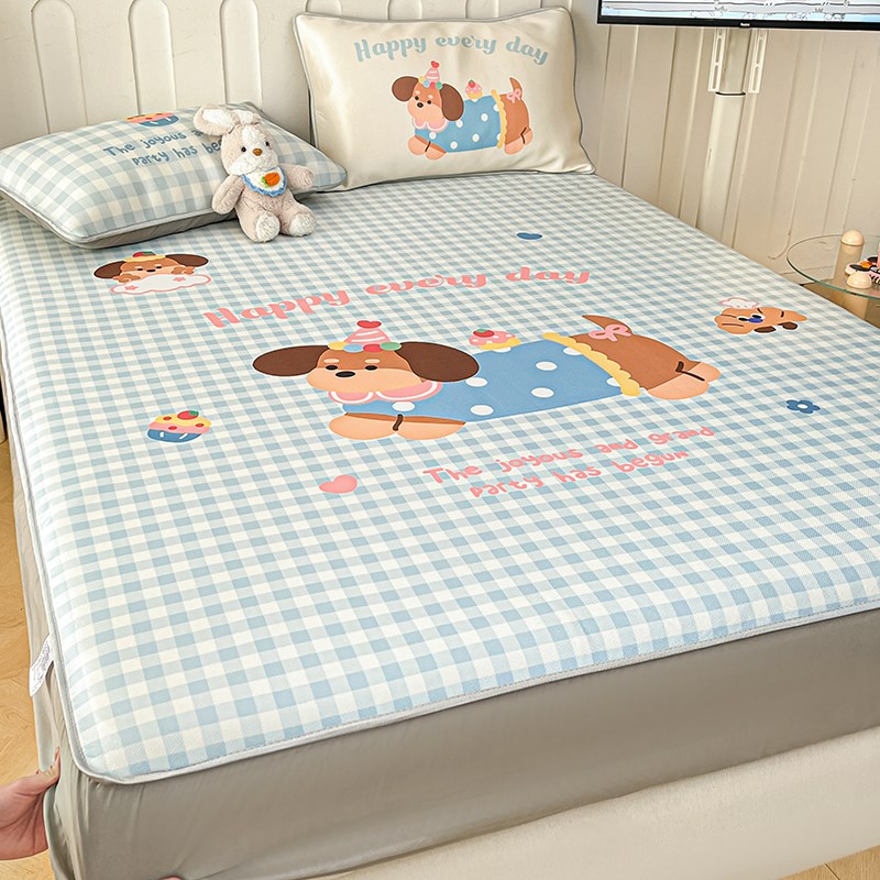 夏季冰丝凉席床笠款三件套单人床罩单件儿童床单空调软席子可机洗