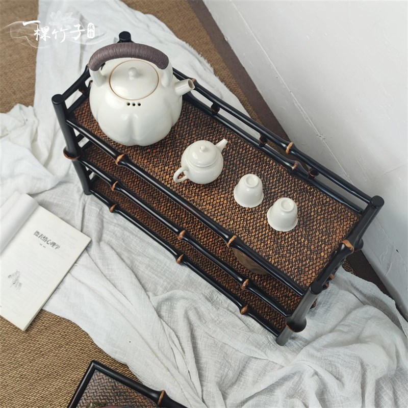 筇竹席面精品茶具l收纳架博古多宝阁茶壶茶桌置物架展示茶杯架茶