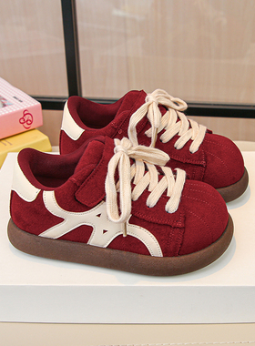 多巴胺学生鞋子秋冬季2025新款儿童红色德训鞋软底大童运动鞋板鞋