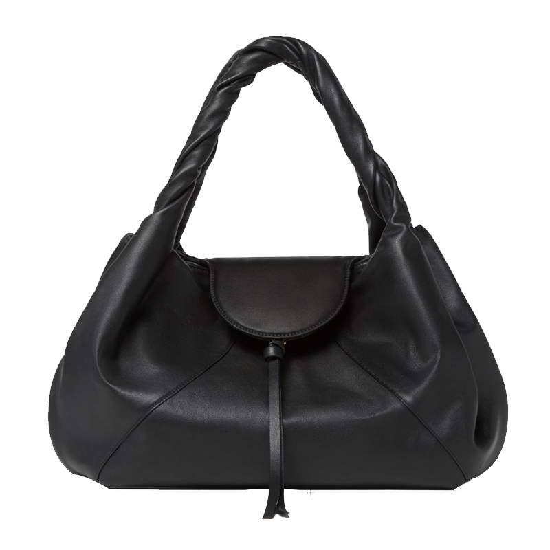 头层牛皮大容量单肩斜挎饺子包