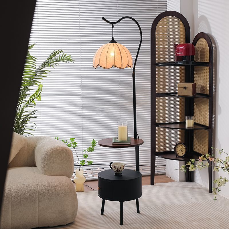 中古风客厅沙发旁落地灯置物架一体卧室床头柜充电氛围台灯