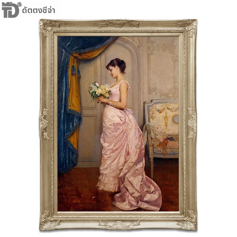 手绘欧式客厅油画别墅玄关壁炉装饰画古典人物油画花季少女N257