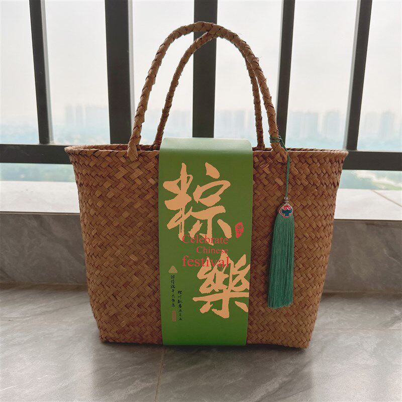 端午节爆款编织收纳篮土特产粽子包装盒创意竹编手提端午礼盒空盒