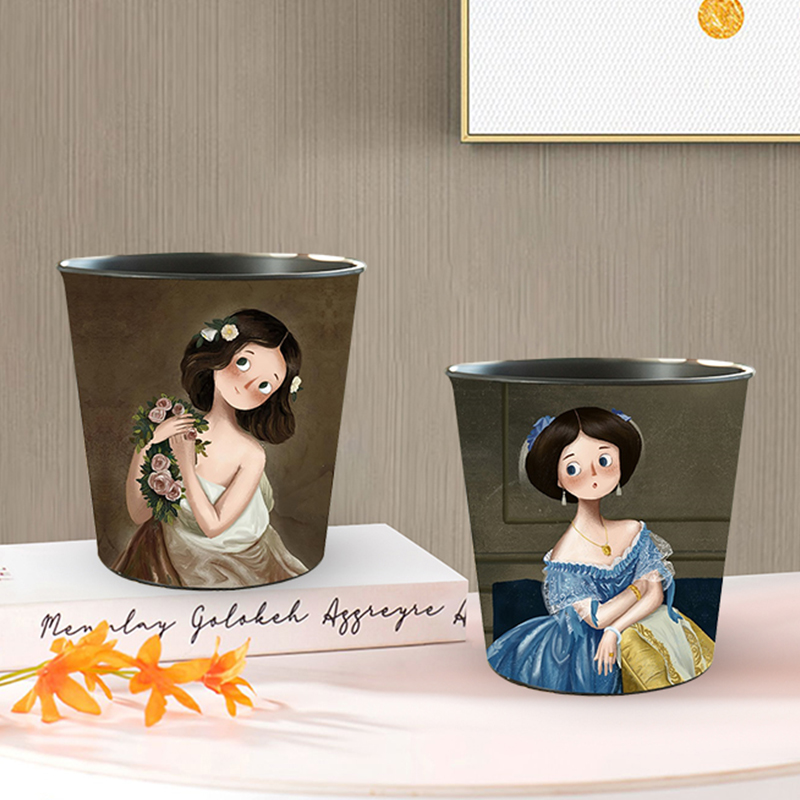 铁艺桌面垃圾桶创意卡通可爱无盖桌上收纳桶家用餐桌小桶茶几纸篓