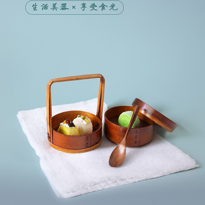 中式木质便捷提盒实木便当盒野餐饭盒复古寿司摆盘盒