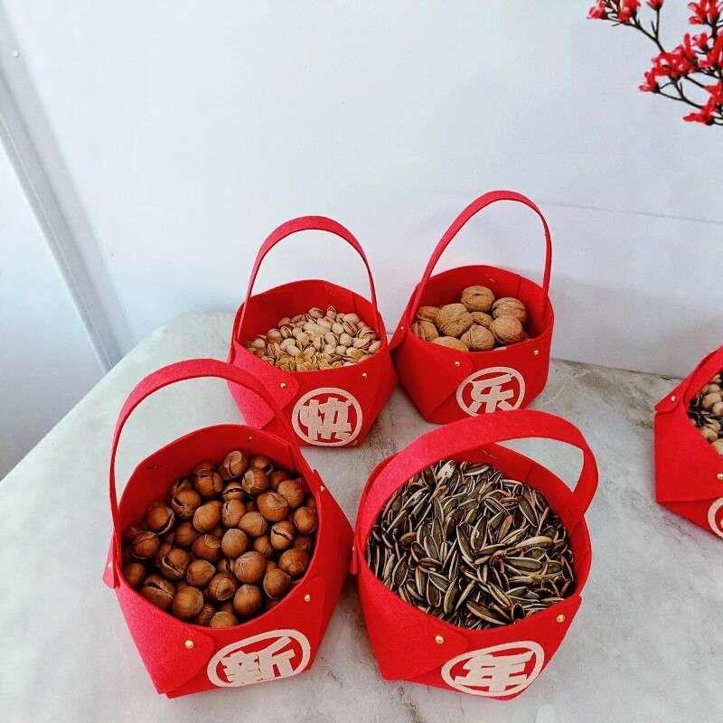 新年手提果篮新年摆件年货收纳过年家用年货用品春节氛围场景布置