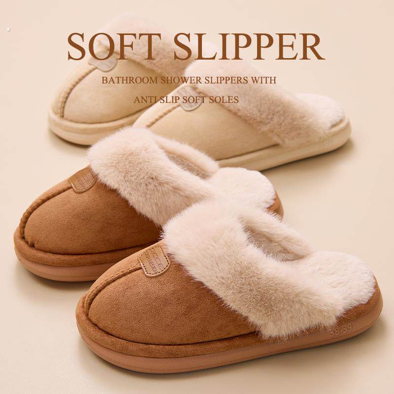 2025新款高级感棉拖鞋女冬季毛绒保暖居家室内情侣男家用厚底防滑