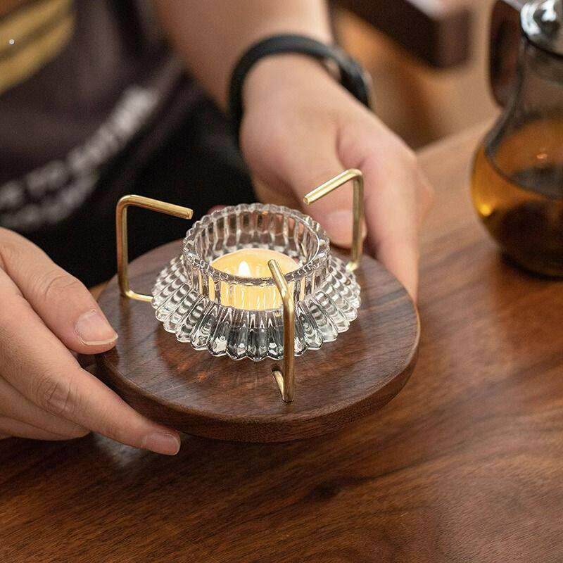 胡桃木温茶器底座茶壶加热底座温茶炉暖茶器复古烛台茶桌摆件
