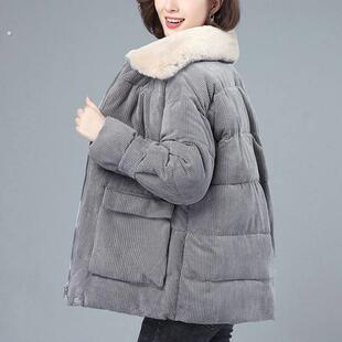 年轻妈妈灯芯绒棉衣中长款冬季中年女士宽松加厚保暖羽绒服外套