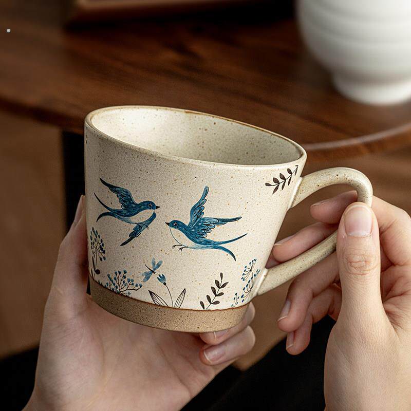 巷子尾〖比翼鸟〗高颜值马克杯复古粗陶咖啡杯陶瓷杯子家用茶杯
