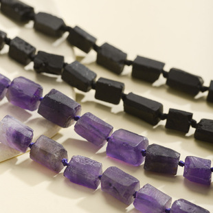 天然黑碧玺紫水晶原石随形桶珠 串珠珠子散珠手串配件手链diy材料