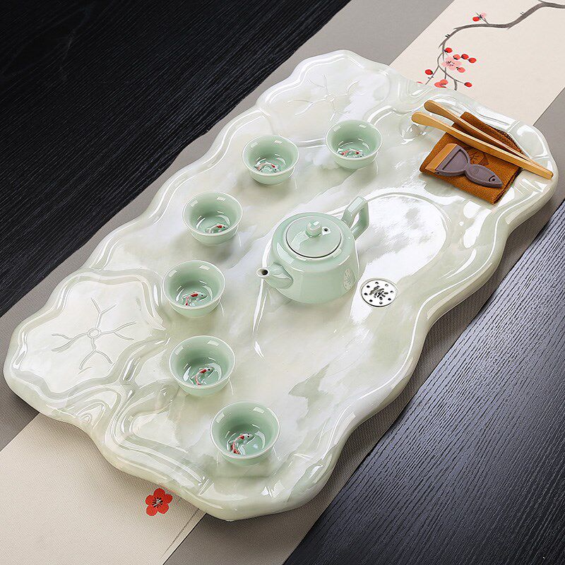 功夫茶具套装家用简约现代石头茶盘室欧式玉石茶台泡茶玻璃壶