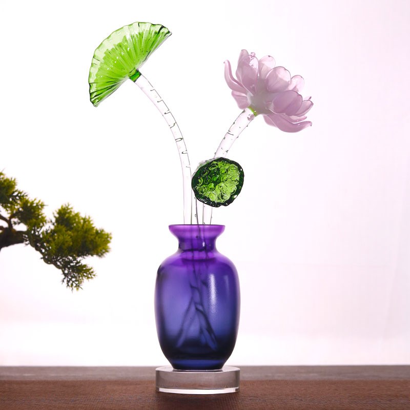 端琉璃莲花花瓶一对插花仿真花入户玄关