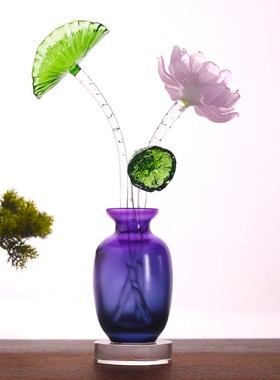 端琉璃莲花花瓶一对插花仿真花入户玄关