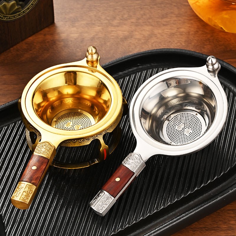 茶滤食品级滤网器加厚加密过滤茶渣器金银色茶漏器支架