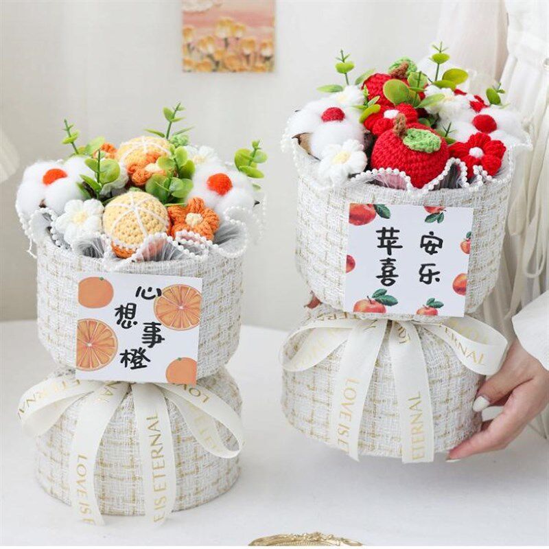 针织玫瑰泡芙棉花花束礼品手工生日毕业