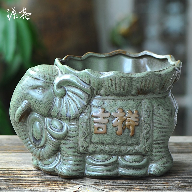 多肉花盆陶瓷发财树玫瑰文竹绿植可爱大象动物异形盆兰花陶土