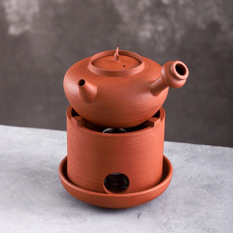 户外旅行茶具酒精炉煮茶套装潮州手拉砂铫壶侧把壶煮茶炉温茶底座