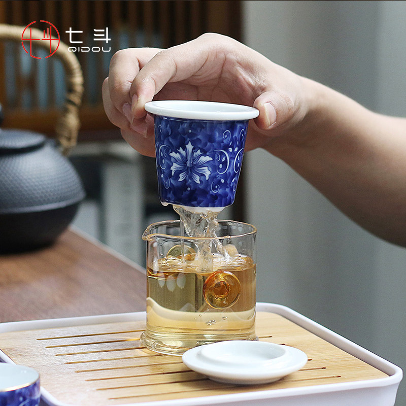 耐热双耳玻璃泡茶壶红茶杯陶瓷过滤玻璃花茶壶简约青花冲茶器