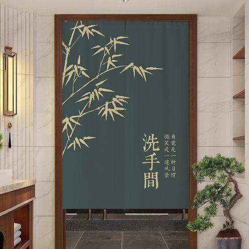 中式卫生间门帘帘免打孔商用饭店遮挡帘厕所半挂帘