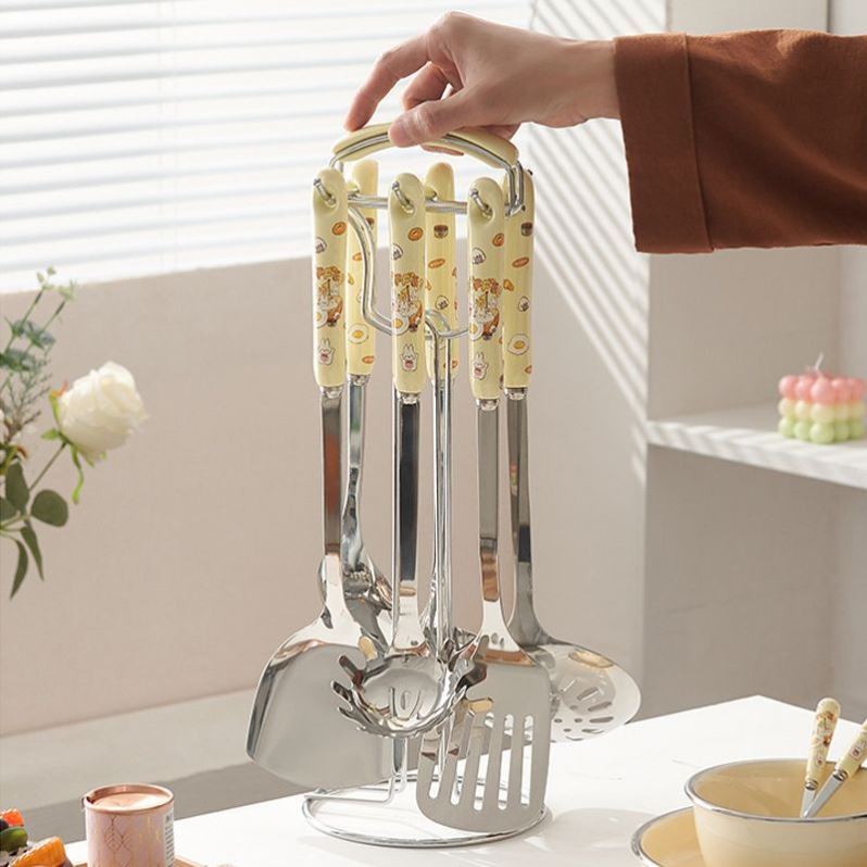 吐司兔厨房家用炒菜铲子汤勺漏勺加厚不锈钢套装煎铲防烫陶瓷手柄