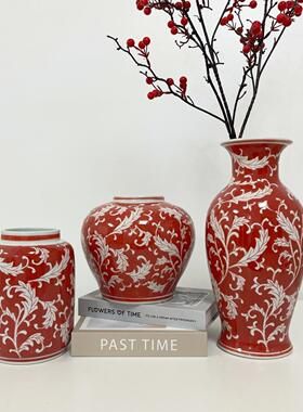 中式现代手工荷花陶瓷花瓶摆件 家居客厅桌面酒柜玄关装饰工艺品