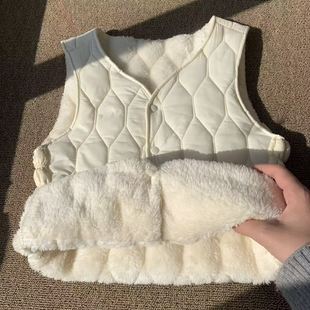 马夹 羽绒棉马甲加厚内穿背心V领坎肩修身 2026新款 白色小红书同款