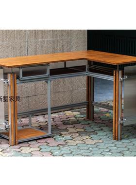 Alljoy桦木海洋板转角办公桌铝型材L型电脑桌拐角单人桦木写字桌