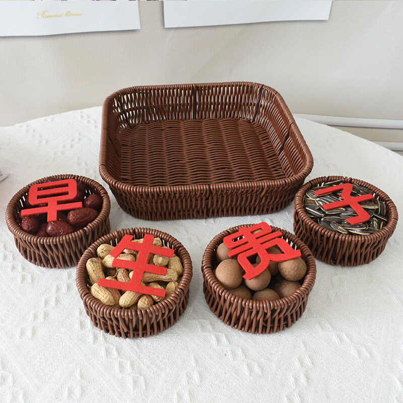 婚庆用品糖果盒仿藤编织篮分格多格干果盒零食收纳水果篮早生贵子
