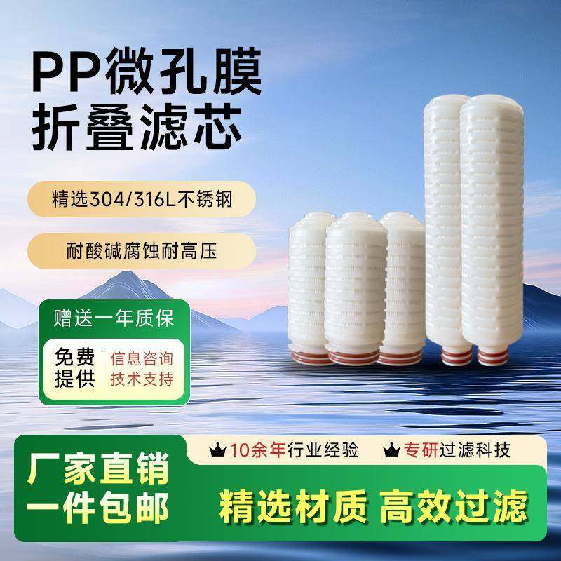 PP微孔膜折叠滤芯10寸20寸0寸40寸饮用水电子超纯水过滤高温过滤