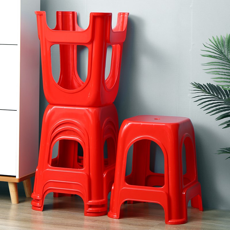 加厚加宽塑料凳子家用客厅餐桌大排档塑料椅子大红色高凳可叠放