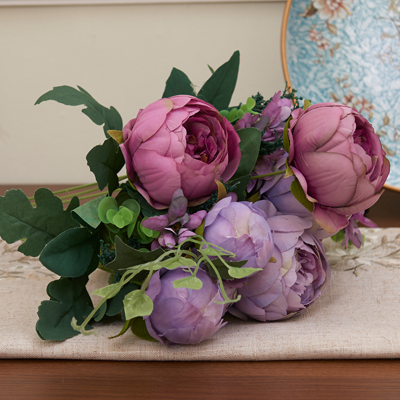 欧式假花仿真牡丹花摆件客厅家居餐桌插花花瓶装饰品绢花套装摆设