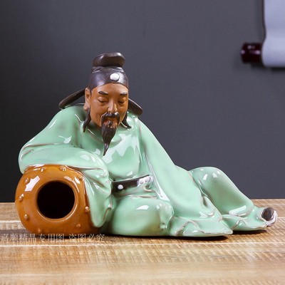 中式古典家居电视柜书房s盆景搭配摆件 石湾陶瓷古典人物 诗仙李