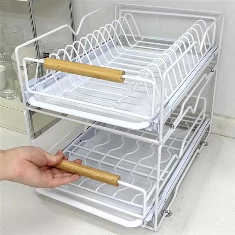 厨房碗碟c沥水篮置物架橱柜抽屉式放碗水槽拉篮收纳架免安装不生