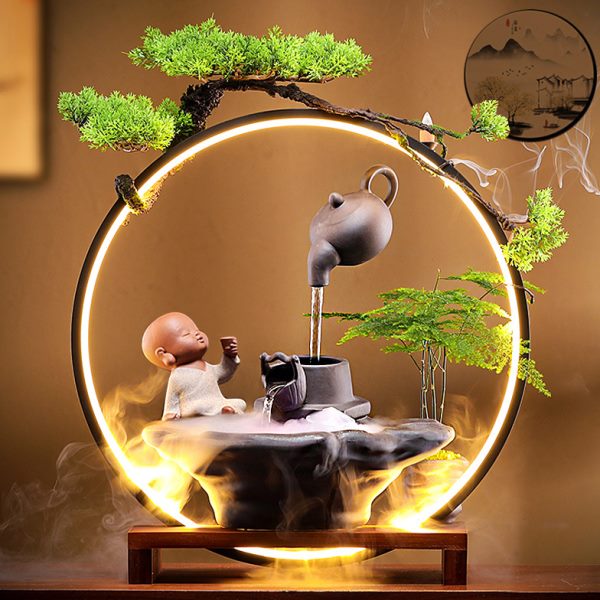 倒流香炉店铺茶宠流水摆件开业礼品圈摆设悬创意桌面壶招财客厅灯