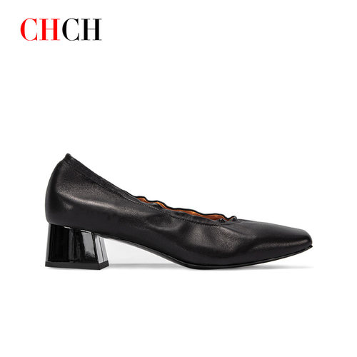 CHCH2025平衡鞋气质舒适真皮弹力粗跟单鞋跟高4厘米CN2B5201