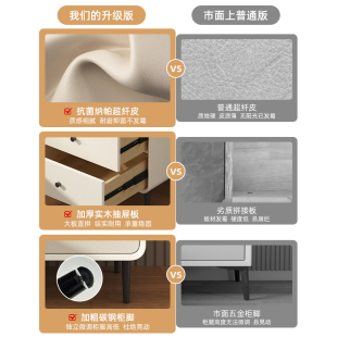轻奢卧室三层极简皮质储物收纳柜 实木床头柜现代简约床边柜意式