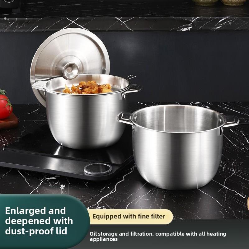 【加工】特厚带盖304不锈钢油盆，家用厨房油箱，滤油罐，大容量