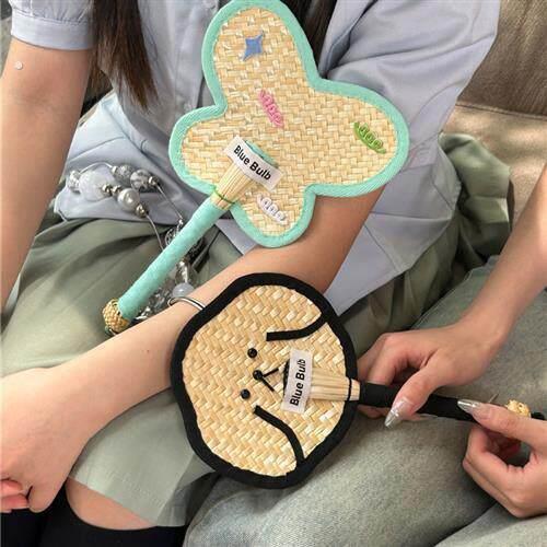 夏季扇子手持创意狗狗扇网红同款拍照爱心扇子手工编童趣编织蒲扇
