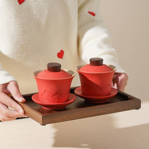 山盟海誓结婚敬茶杯喜碗套装一对改口敬酒杯子对碗筷陪嫁用品大全