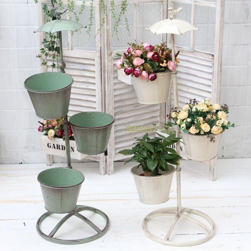 包邮 铁艺复古小鸟多层花架 阳台 客厅落地花架 做旧雨伞多肉盆